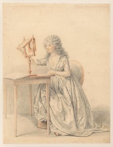Figurstudie av en sittande kvinna med en optisk spegel av Gijsbertus Johannus van den Berg