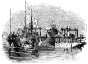 Båt dragen över en sluss eller sluss på en kanal, 1847