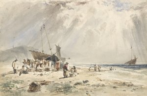 Fishmarket on the Beach (wc över grafit på papper) av Giles Firman Phillips