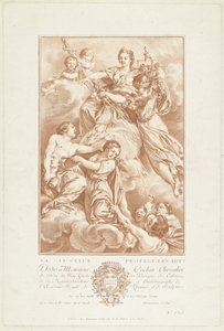 Allegori med Justitia som konstens beskyddare La Justice protégé les arts (titel på objekt) av Gilles Demarteau