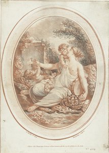 Bacchanal med nymf och två putti av Gilles Demarteau