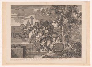 Helig familj med putti på äppelträdet av Gilles Rousselet