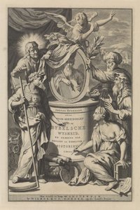 Bibliska figurer avslöjar porträttet av Moses Titelsida för Wilhelmus Goeree, Preparations for Biblical Wisdom, and the Use of Sacred and Ecclesiastical Histories, 1690 av Gilliam van der Gouwen