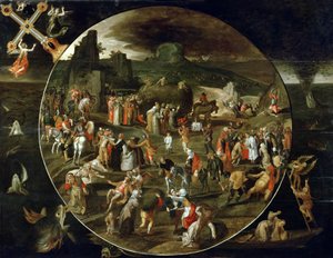 The Haywain, Allegory of the Vanity of the World (olja på panel) av Gillis (workshop of) Mostaert