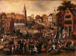 Bymässa i Saint-Joris (olja på panel)