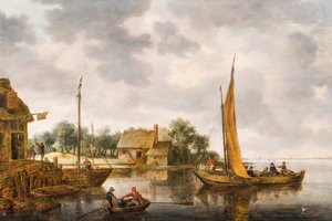 Ett flodlandskap med en färja, ca 1640-talet (olja på panel) av Gillis Peeters