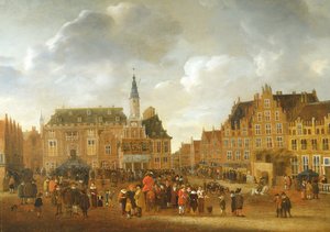 Meddelandet om fredsfördraget i Munster 1648 från balkongen i rådhuset i Haarlem av Gillis Rombouts