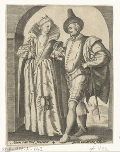 Man och kvinna, klädda enligt modet 1590-1600