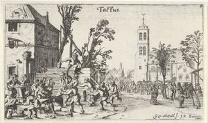 Battle at an Inn (Tastzin) Landskap med de fem sinnena (serietitel) av Gillis van Scheyndel (I)