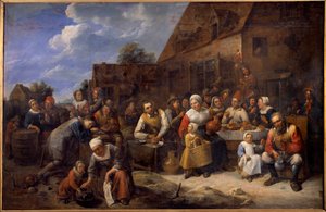 Byns bankett Scenfest i en by, bönder är att tillgå. Målning av Gillis Van Tilborgh (Tilborch) den unga (1625-1678) 1600-talets Rouen. Museum of Fine Arts