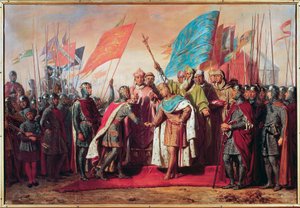 Tredje korståget (1189-1192): Möte och handskakning mellan Filip Augustus (Filip II av Frankrike