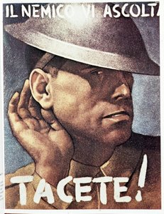 Silence, the enemy listen) - Italiensk propagandaaffisch, v.1942 Illustration av Gino Boccasile (1901-1952)