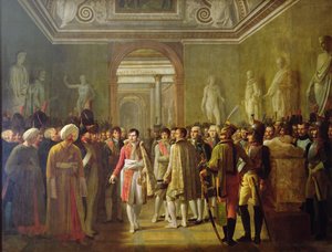 Kejsar Napoleon I (1769-1821) tar emot medlemmar av armén efter sin kröning den 8 december