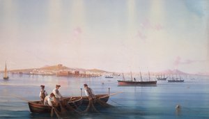 Utsikt över Neapel från havet (kroppsfärg på papper) av Gioacchino La Pira