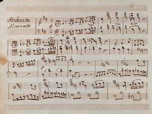 Första sidan med notblad till den reducerade symfonin för Tancredis piano, opera av Gioacchino Rossini