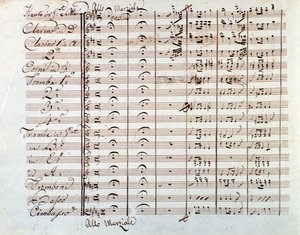 Sida med partitur av The Thieving Skata av Gioacchino Rossini