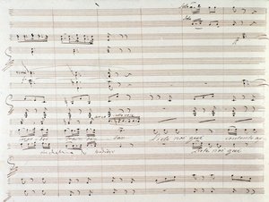 Sida med partitur av Le Comte Ory med handskrivna rättelser av Gioacchino Rossini av Gioachino Rossini