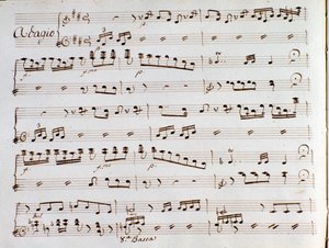 Sida med partitur av symfonin i Turkiet i Italien av Gioacchino Rossini