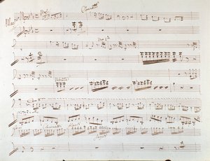 Sida med partitur av violin för symfoni i Askungen, eller Goodness Triumphant av Gioacchino Rossini