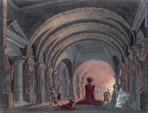 Scenografi för akt IV i Semiramide av Gioacchino Rossini (1792-1868), gravyr