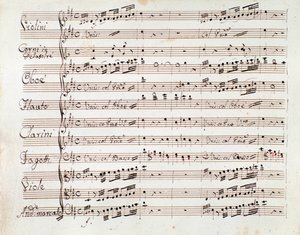 Notblad för den reducerade symfonin för Tancredis piano, opera av Gioacchino Rossini