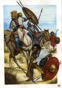 Barbarian: en Alain-krigare, en vandal (blond häst) och en berber (alan-soldat, vandal och berber)