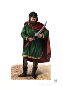 Medeltiden: soldat i Varangian guard (eller varegue guard), elitkår i den bysantinska armén av Giorgio Albertini