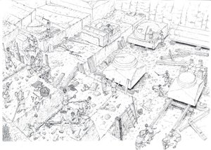 Medeltiden: vy föreställande arbetare som arbetar i marmorbrotten i Carrara (Carrara) på 1400-talet. Italien Illustration av Giorgio Albertini. (Användningen av denna författares verk är inte föremål för en ansökan om tillstånd från en tredje part o av Giorgio Albertini