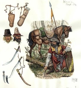 Representation av estradörer, lätta legosoldater på 1400-talet. av Giorgio Albertini