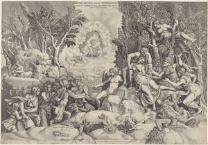 Cephalus en de Bosgoden beweenen de dood van Procris Procrinus av kungen av Aten / Dotter och hustru till Cephalus, av samma make omedvetet (titel på objekt)
