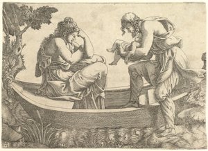 Danae och spädbarnet Perseus kastades ut i havet av Acrisius, 1543. av Giorgio Ghisi