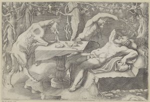 Silenus, een sater en een geit Slappende Silenus