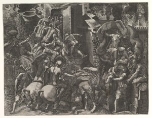 Trojas fall och Aeneas flykt, mitten av 1540-talet. av Giorgio Ghisi