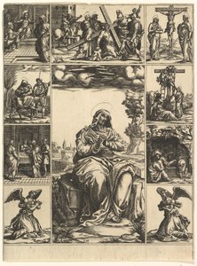 Jungfrun av sorger, en bild av Jungfru Maria omgiven av nio vinjetter föreställer..., ca. 1575. av Giorgio Ghisi