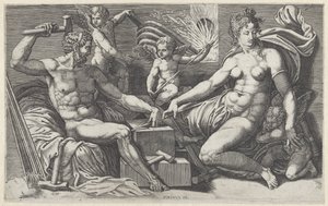 Venus en Vulcanus in de smidse van Vulcanus av Giorgio Ghisi