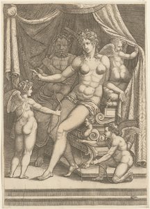 Venus och Vulkan sittande på en säng av Giorgio Ghisi