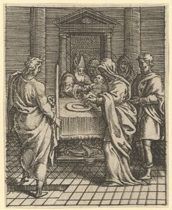 Virgin of Sorrows: The Presentation in the Temple, en av nio omgivande fack..., år 1575. av Giorgio Ghisi