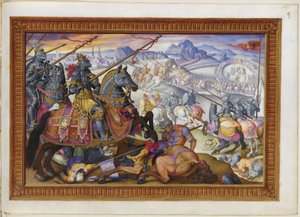Lägg till MS 33733 f.9 Suleiman och hans armé fördrivna från belägringen av Wien av Giorgio Giulio (attr. to) Clovio