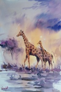 Afrikanska giraffer i solnedgången av Giorgio Gosti