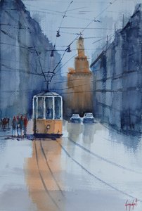 Spårvagnsreflektioner i Bologna av Giorgio Gosti