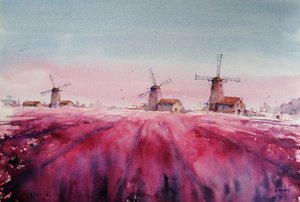 Landskap med lavendel och väderkvarn av Giorgio Gosti