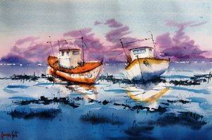Reflektioner från Low Tide Boats av Giorgio Gosti