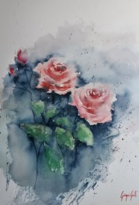Rosa akvarellrosor av Giorgio Gosti