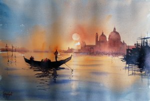 Gondol vid solnedgången i Venedig av Giorgio Gosti