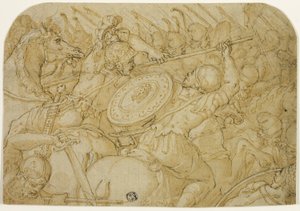 Kavalleri skärmytsling (recto); Arkitektonisk skiss (verso) av Giorgio Vasari