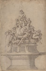 Design för en fontän med flodgudar och nymfer, 1511-74. av Giorgio Vasari
