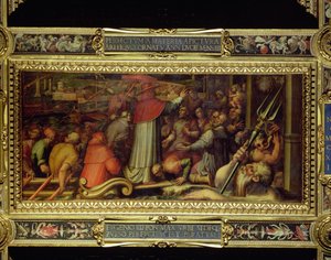 Påven Eugenius IV anländer till Livorno från taket på Salone dei Cinquecento, 1565 (panel) av Giorgio Vasari