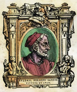 Porträtt av Baldassarre Peruzzi (1481-1536) Sienesisk arkitekt och målare Gravyr från "The Lives" av Giorgio Vasari (1511-1574) 1568 © Fototeca Gilardi / Leemage av Giorgio Vasari