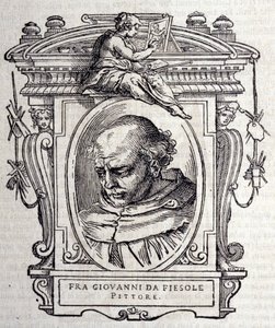 Porträtt av Beato Angelico dit Fra Angelico (Guido Di Pietro Da Mugello) 1390-1455, italiensk målare. I ”” Lives of the best Italian skulptors and architects ”” ”av Giorgio Vasari 1568. av Giorgio Vasari