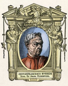 Porträtt av Giovan Francesco RUSTICI (1474 - 1554) italiensk skulptör och arkitekt. Gravering av godbiten "" Livet för de mest utmärkta målarna, skulptörerna och arkitekterna "" (Le Vite de